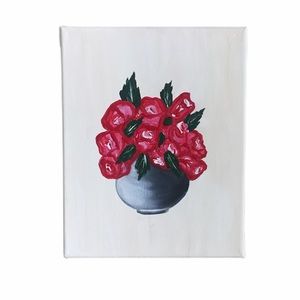Roses vase acrylic hand painted canvas